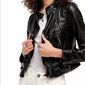 Free People Vegan Leather Moto Jacket with Red Lining